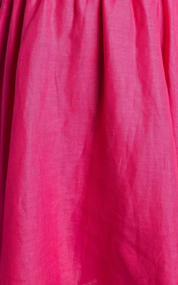 Showpo Amalie The Label 8211 Hamyya Linen Tie Back Puff Sleeve Mini Dress In Magenta Women Curve Clothes
