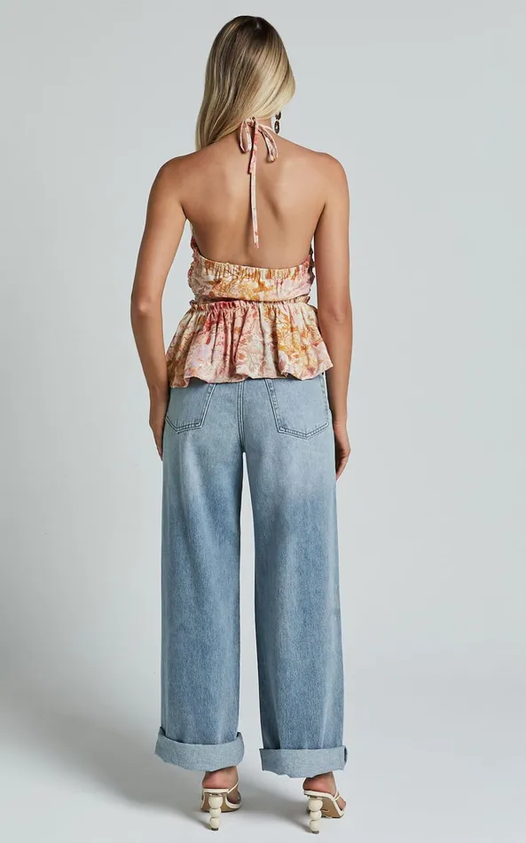 Showpo Amalie The Label 8211 Herrera Mid Rise Wide Leg Denim Jeans In Mid Blue Wash Women Denim