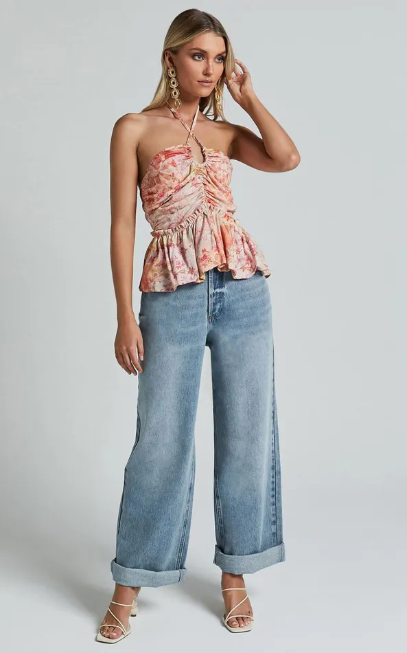 Showpo Amalie The Label 8211 Herrera Mid Rise Wide Leg Denim Jeans In Mid Blue Wash Women Denim