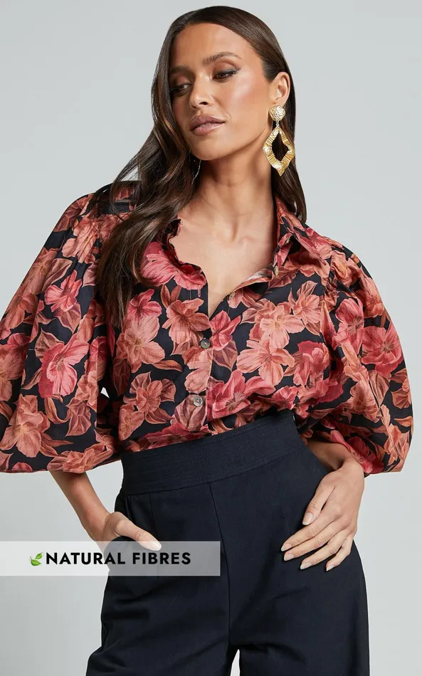 Showpo Amalie The Label 8211 Janae Linen Blend Collared Puff Sleeve Button Up Shirt In Atalie Print Women Tops Showpo Amalie The Label 8211 Janae Linen Blend Collared Puff Sleeve Button Up Shirt In Atalie Print Women Tops