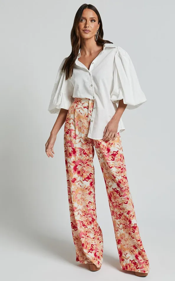 Showpo Amalie The Label 8211 Janae Linen Blend Collared Puff Sleeve Button Up Shirt In Ivory Women Tops