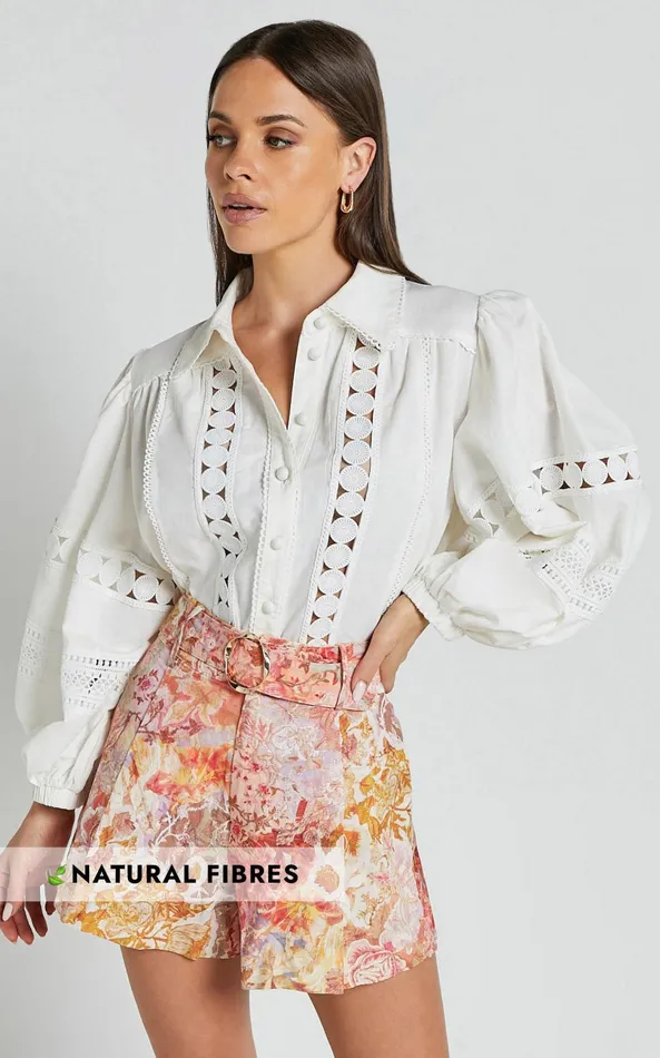 Showpo Amalie The Label 8211 Julessa Linen Blend Puff Sleeve Lace Detail Blouse In White Women Tops Showpo Amalie The Label 8211 Julessa Linen Blend Puff Sleeve Lace Detail Blouse In White Women Tops