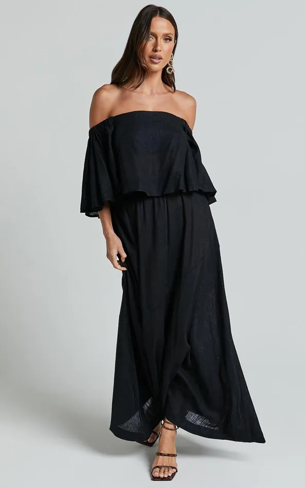 Showpo Amalie The Label 8211 Juletta Linen Blend Flutter Sleeve Top And Midi Skirt Two Piece Set In Black Women Two Piece Sets and Coords Showpo Amalie The Label 8211 Juletta Linen Blend Flutter Sleeve Top And Midi Skirt Two Piece Set In Black Women Two Piece Sets and Coords