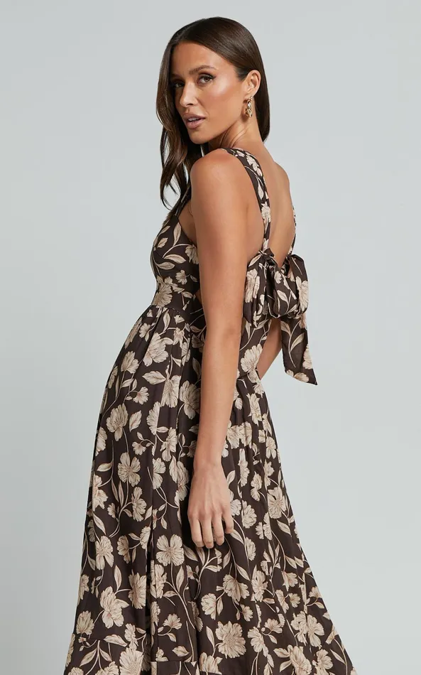 Showpo Amalie The Label 8211 Kai Double Tie Back Midi Dress In Sahara Print Women Dresses
