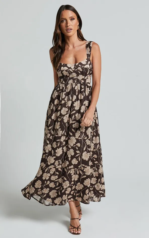 Showpo Amalie The Label 8211 Kai Double Tie Back Midi Dress In Sahara Print Women Dresses