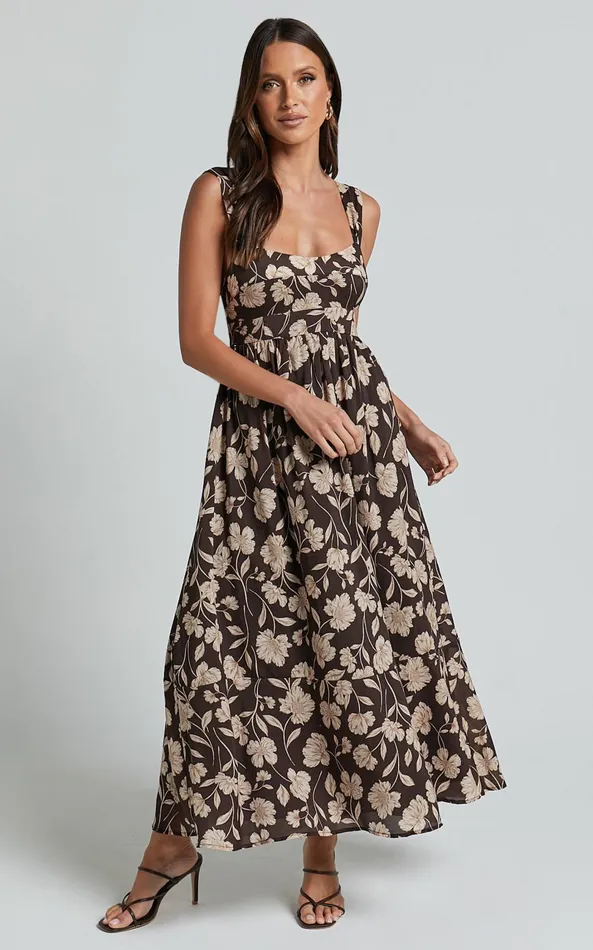 Showpo Amalie The Label 8211 Kai Double Tie Back Midi Dress In Sahara Print Women Dresses