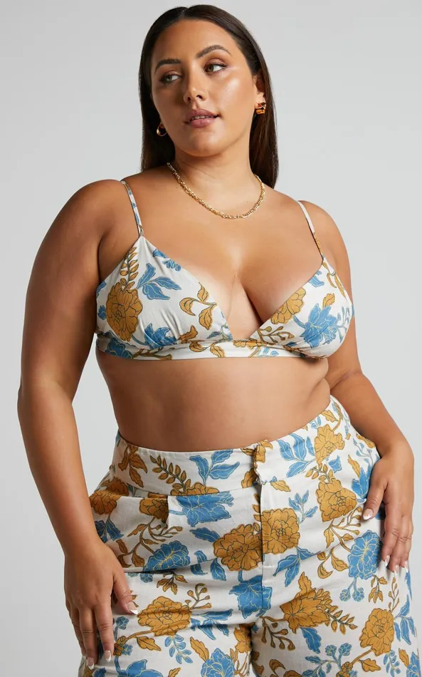Showpo Amalie The Label 8211 Khaila Linen Blend Triangle Bralette Top In Valencia Floral Women Curve Clothes