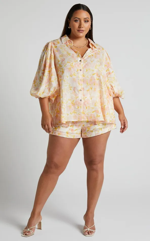 Showpo Amalie The Label 8211 Kimmella Linen Blend Puff Sleeve Shirt In Valencia Floral Women Tops