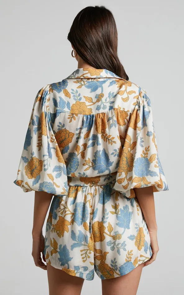 Showpo Amalie The Label 8211 Kimmella Linen Blend Puff Sleeve Shirt In Valencia Floral Women Tops