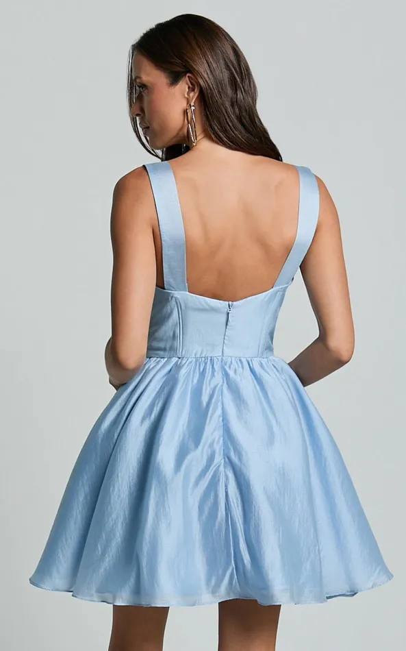 Showpo Amalie The Label 8211 Lilou Flower Detail Corset Mini Dress In Light Blue Women Dresses