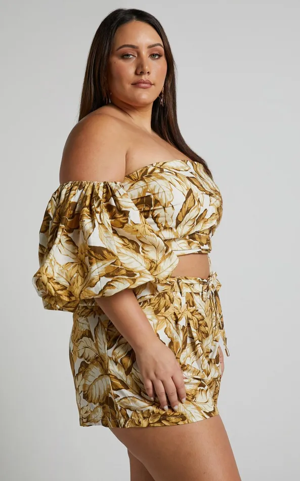 Showpo Amalie The Label 8211 Linen Blend High Waisted Tailored Shorts In Frieja Print Women Curve Clothes