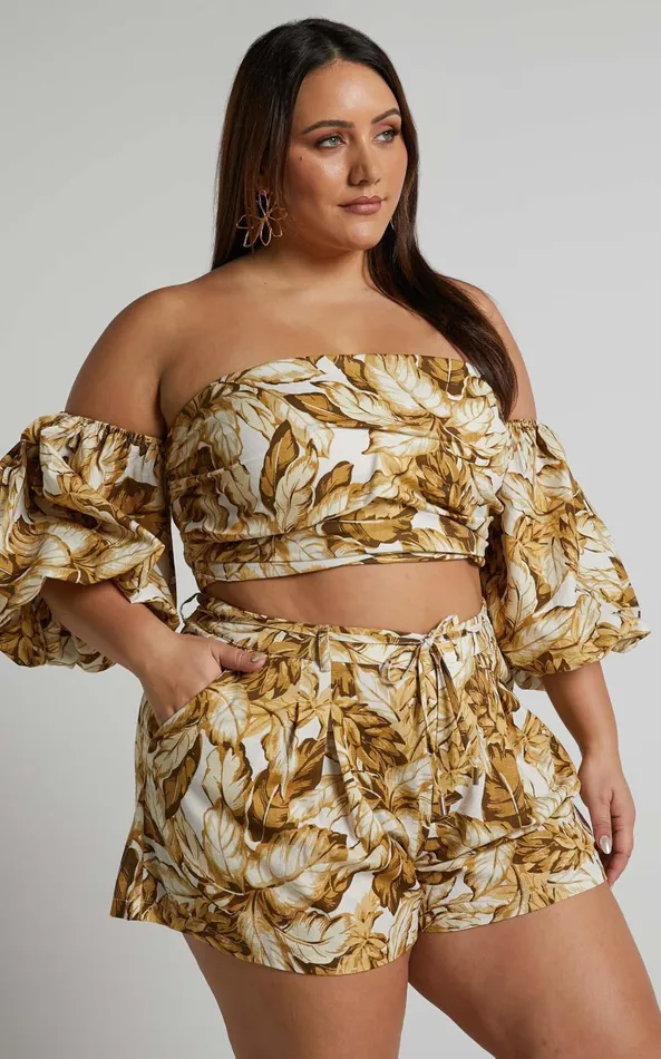 Showpo Amalie The Label 8211 Linen Blend High Waisted Tailored Shorts In Frieja Print Women Curve Clothes