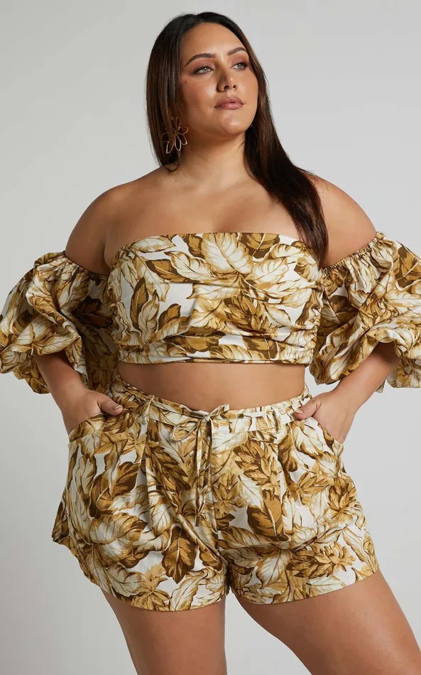 Showpo Amalie The Label 8211 Linen Blend High Waisted Tailored Shorts In Frieja Print Women Curve Clothes