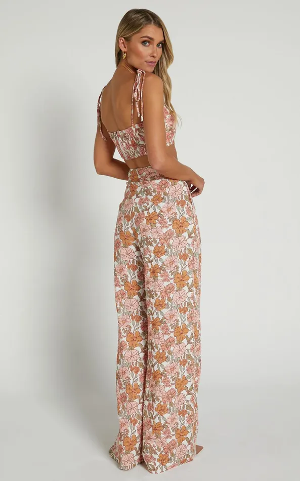 Showpo Amalie The Label 8211 Lorete Linen Blend High Rise Wide Leg Pants In Wildflower Floral Women Curve Clothes