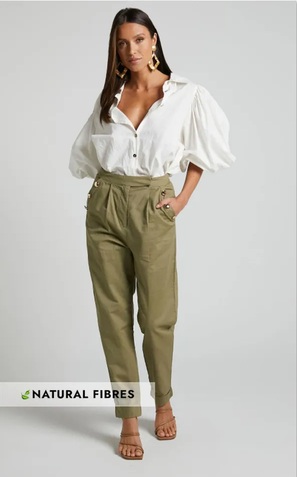 Showpo Amalie The Label 8211 Mael Linen Blend High Waisted Tapered Pants In Khaki Women Pants Showpo Amalie The Label 8211 Mael Linen Blend High Waisted Tapered Pants In Khaki Women Pants