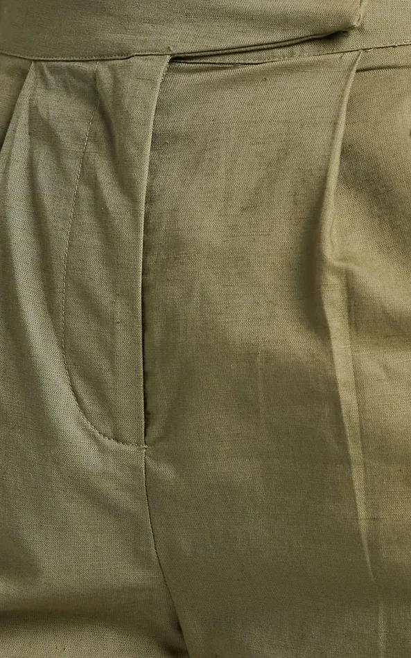 Showpo Amalie The Label 8211 Mael Linen Blend High Waisted Tapered Pants In Khaki Women Pants