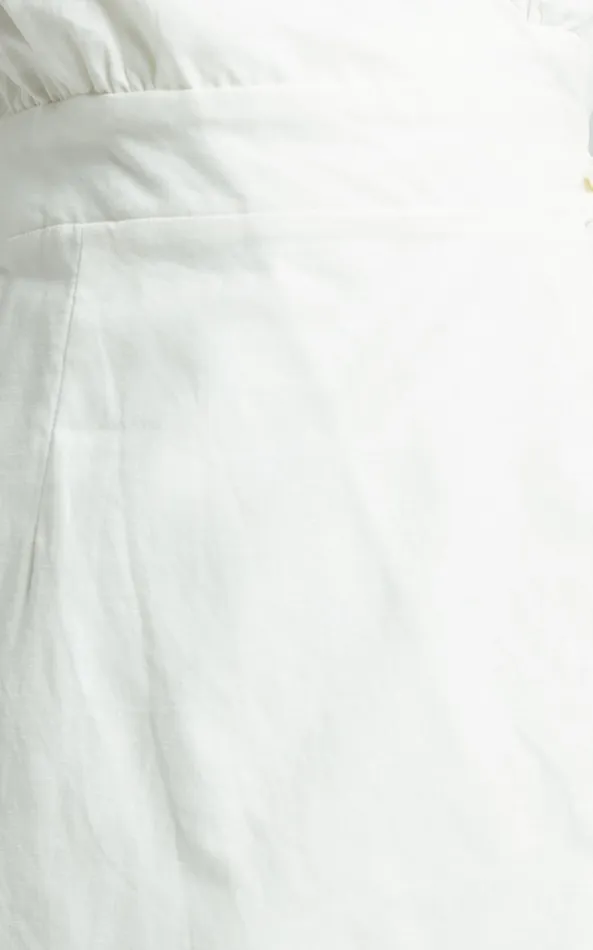 Showpo Amalie The Label 8211 Maelle Linen Blend Short Puff Sleeve Wrap Midi Dress In White Women Dresses