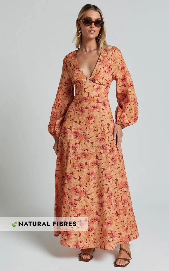 Showpo Amalie The Label 8211 Maraien Linen Blend V Neck Front Keyhole Maxi Dress In Valencia Print Women Dresses Showpo Amalie The Label 8211 Maraien Linen Blend V Neck Front Keyhole Maxi Dress In Valencia Print Women Dresses