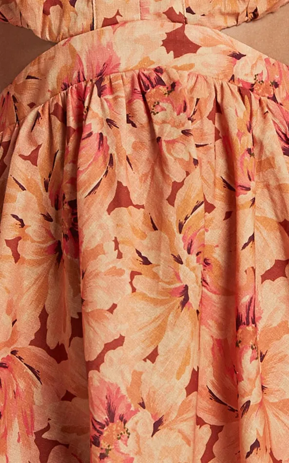 Showpo Amalie The Label 8211 Mariana Linen Blend Balloon Sleeve Mini Dress In Valencia Print Women Dresses