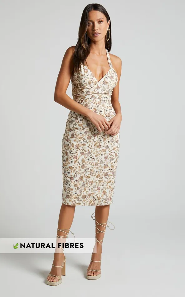 Showpo Amalie The Label 8211 Mariella Linen Blend Gathered Cross Front Open Back Midi Dress In Maya Floral Women Dresses Showpo Amalie The Label 8211 Mariella Linen Blend Gathered Cross Front Open Back Midi Dress In Maya Floral Women Dresses