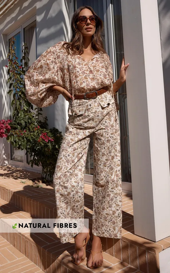 Showpo Amalie The Label 8211 Masden Linen Blend High Waisted Wide Leg Pants In Maya Floral Women Pants