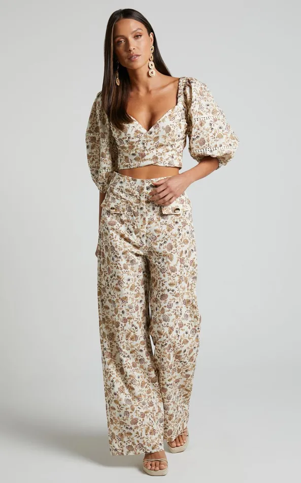 Showpo Amalie The Label 8211 Masden Linen Blend High Waisted Wide Leg Pants In Maya Floral Women Pants