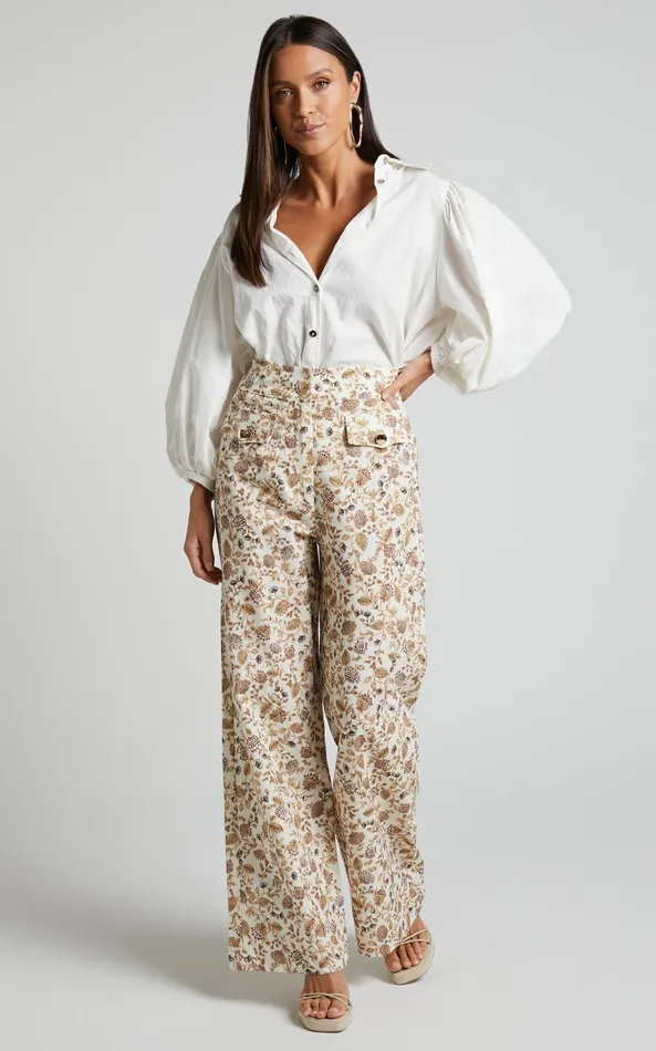 Showpo Amalie The Label 8211 Masden Linen Blend High Waisted Wide Leg Pants In Maya Floral Women Pants