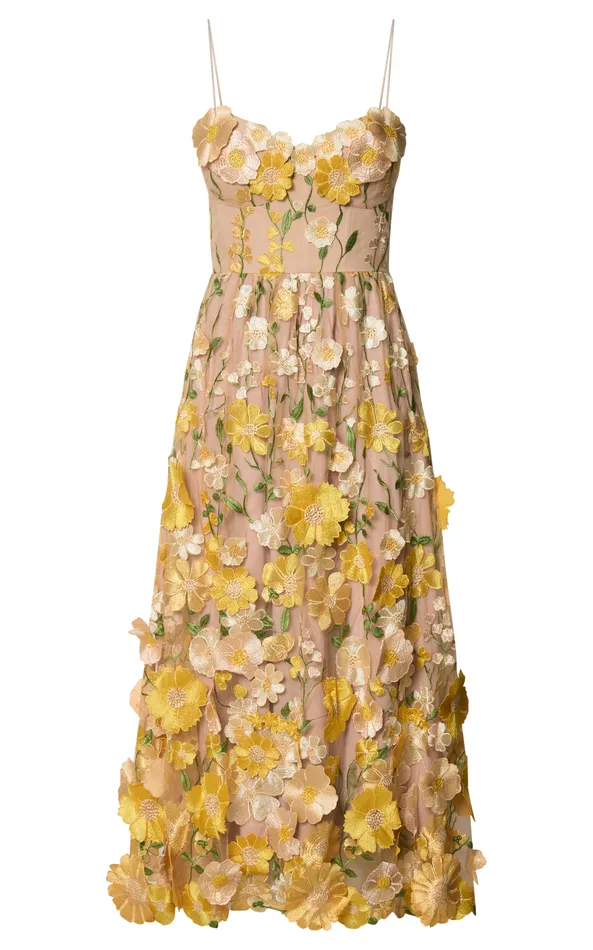 Showpo Amalie The Label 8211 Mia Strappy Flower Detail Midi Dress In Yellow Women Dresses