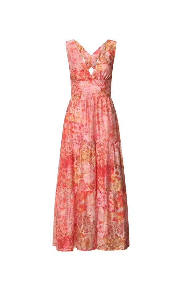 Showpo Amalie The Label 8211 Monte Plunge Neck Tie Back Tiered Maxi Dress In Morocco Print Women Dresses