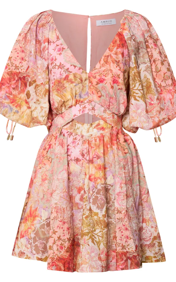 Showpo Amalie The Label 8211 Movida Linen Blend Balloon Sleeve Crossover Band Mini Dress In Morocco Print Women Dresses
