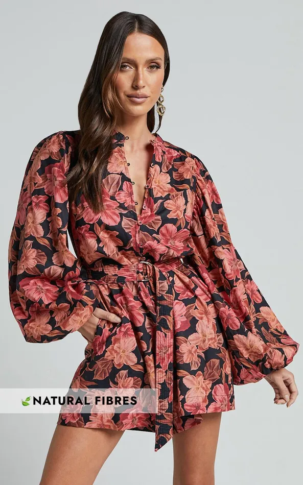 Showpo Amalie The Label 8211 Natylia Linen Blend Bishop Sleeve Belted Playsuit In Atalie Print Women Rompers Showpo Amalie The Label 8211 Natylia Linen Blend Bishop Sleeve Belted Playsuit In Atalie Print Women Rompers
