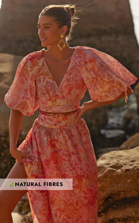Showpo Amalie The Label 8211 Nazila Linen Blend Balloon Sleeve Crop Top In Morocco Print Women Tops Showpo Amalie The Label 8211 Nazila Linen Blend Balloon Sleeve Crop Top In Morocco Print Women Tops