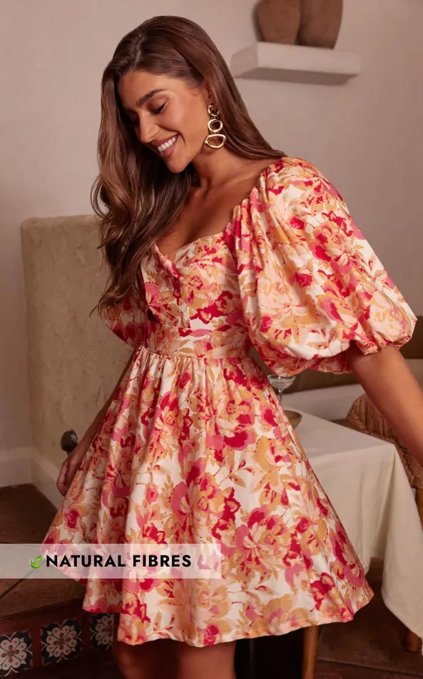 Showpo Amalie The Label 8211 Penelopia Linen Blend Puff Sleeve Twist Bodice Mini Dress In Sienna Print Women Dresses Showpo Amalie The Label 8211 Penelopia Linen Blend Puff Sleeve Twist Bodice Mini Dress In Sienna Print Women Dresses