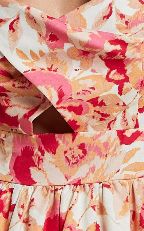 Showpo Amalie The Label 8211 Penelopia Linen Blend Puff Sleeve Twist Bodice Mini Dress In Sienna Print Women Dresses