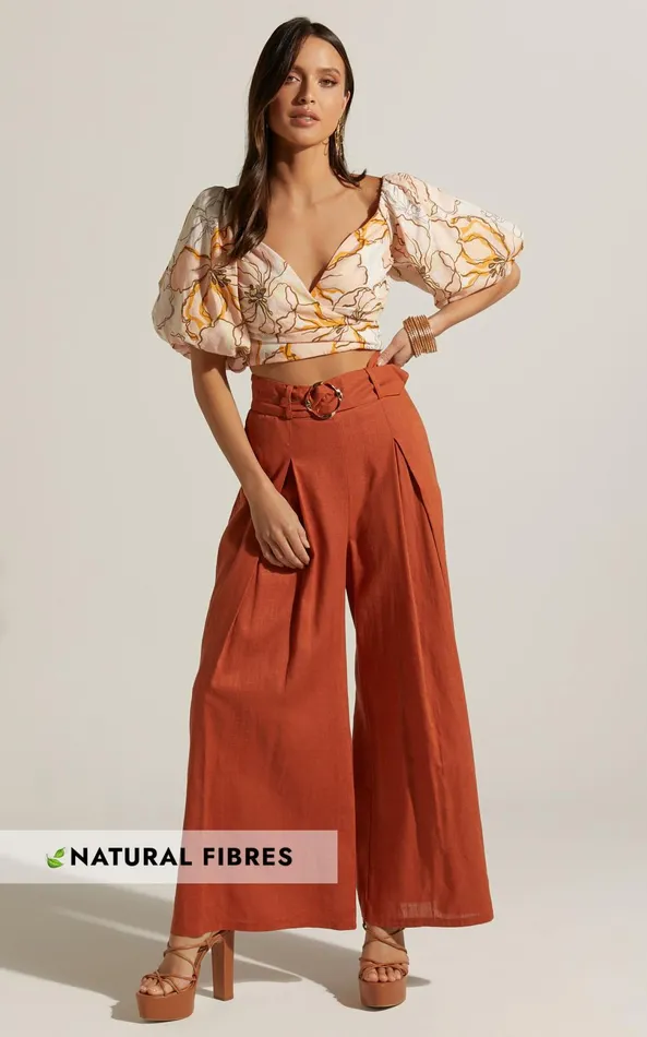 Showpo Amalie The Label 8211 Reine Linen Blend High Waisted Wide Leg Pleat Pants In Burnt Sienna Women Pants Showpo Amalie The Label 8211 Reine Linen Blend High Waisted Wide Leg Pleat Pants In Burnt Sienna Women Pants