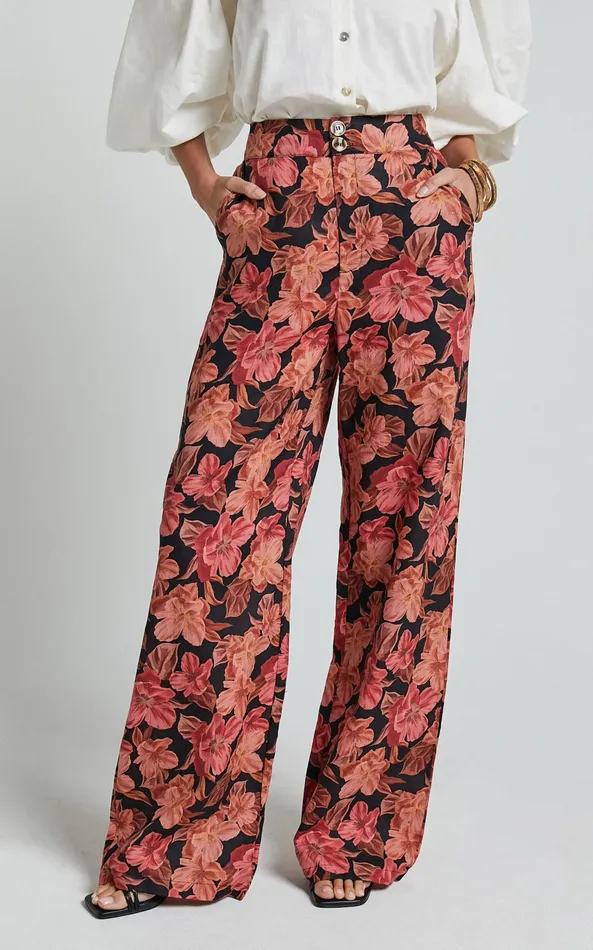 Showpo Amalie The Label 8211 Rosabel Linen Blend High Waisted Wide Leg Pants In Atalie Print Women Pants