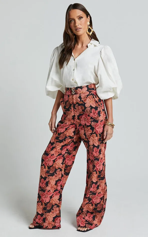 Showpo Amalie The Label 8211 Rosabel Linen Blend High Waisted Wide Leg Pants In Atalie Print Women Pants