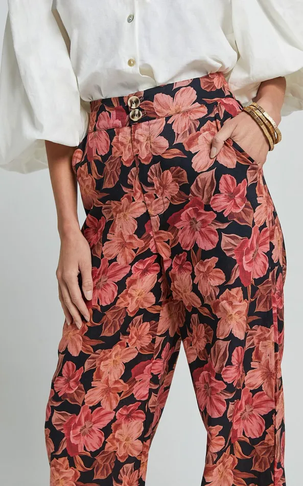 Showpo Amalie The Label 8211 Rosabel Linen Blend High Waisted Wide Leg Pants In Atalie Print Women Pants