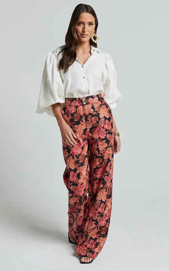 Showpo Amalie The Label 8211 Rosabel Linen Blend High Waisted Wide Leg Pants In Atalie Print Women Pants