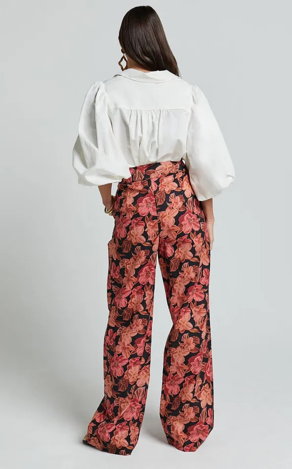 Showpo Amalie The Label 8211 Rosabel Linen Blend High Waisted Wide Leg Pants In Atalie Print Women Pants