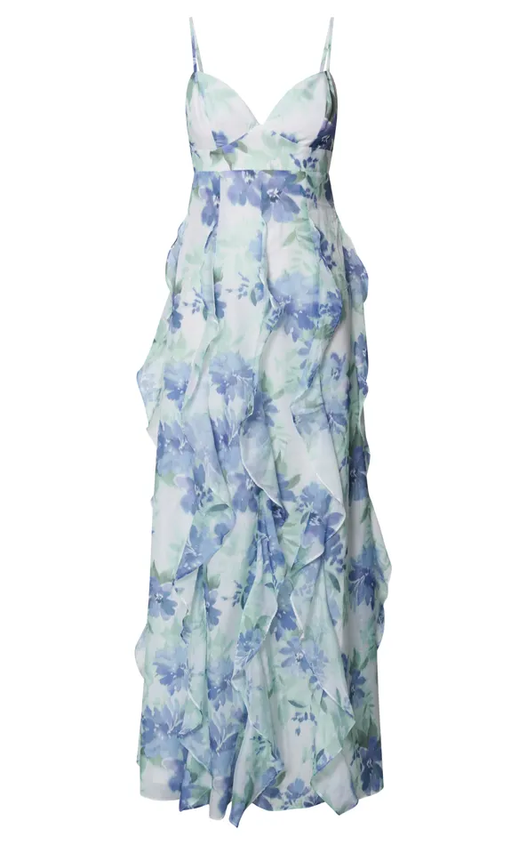 Showpo Amalie The Label 8211 Rosalie Strappy Cut Out Ruffle Detail Maxi Dress In Elysian Print Women Dresses