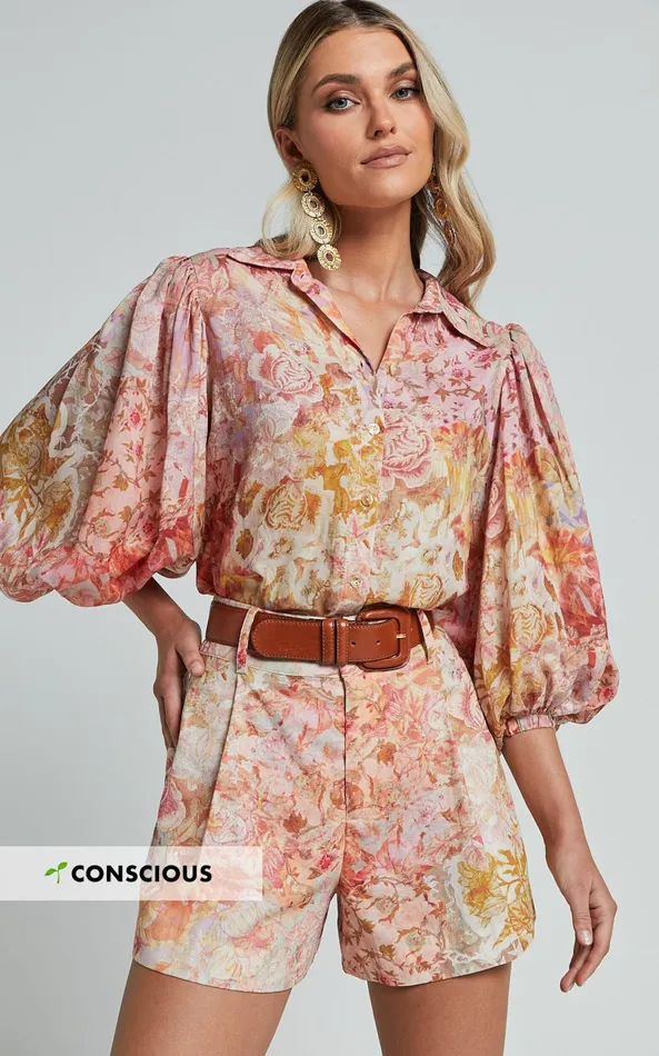 Showpo Amalie The Label 8211 Sabine Puff Sleeve Button Through Blouse In Morocco Print Women Tops Showpo Amalie The Label 8211 Sabine Puff Sleeve Button Through Blouse In Morocco Print Women Tops