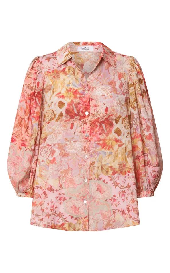 Showpo Amalie The Label 8211 Sabine Puff Sleeve Button Through Blouse In Morocco Print Women Tops