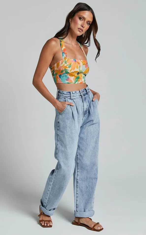 Showpo Amalie The Label 8211 Sarina Recycled Cotton High Waisted Denim Jeans In Light Blue Wash Women Denim