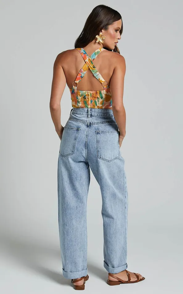 Showpo Amalie The Label 8211 Sarina Recycled Cotton High Waisted Denim Jeans In Light Blue Wash Women Denim