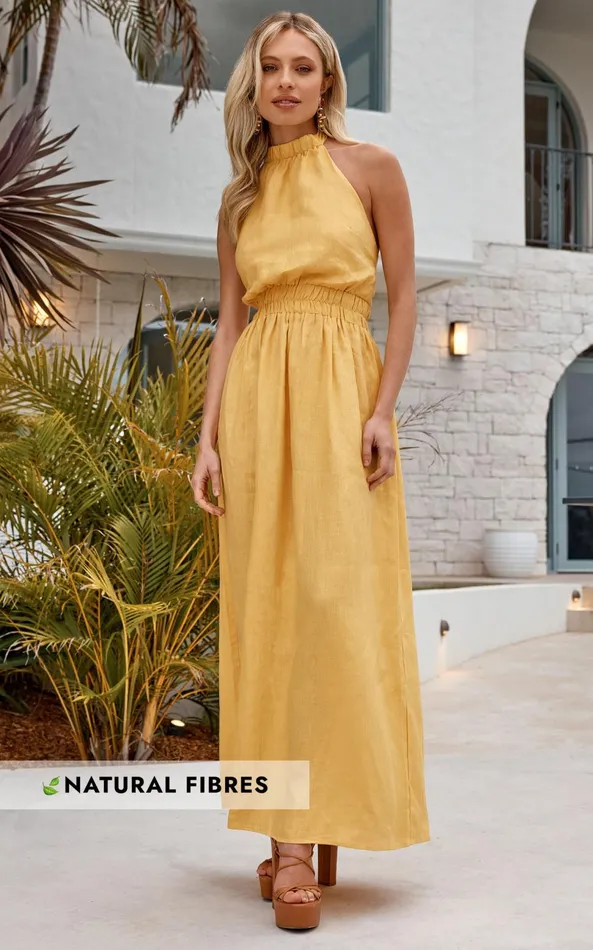 Showpo Amalie The Label 8211 Shepard Linen Blend Halter Neck Maxi Dress In Yellow Women Dresses Showpo Amalie The Label 8211 Shepard Linen Blend Halter Neck Maxi Dress In Yellow Women Dresses