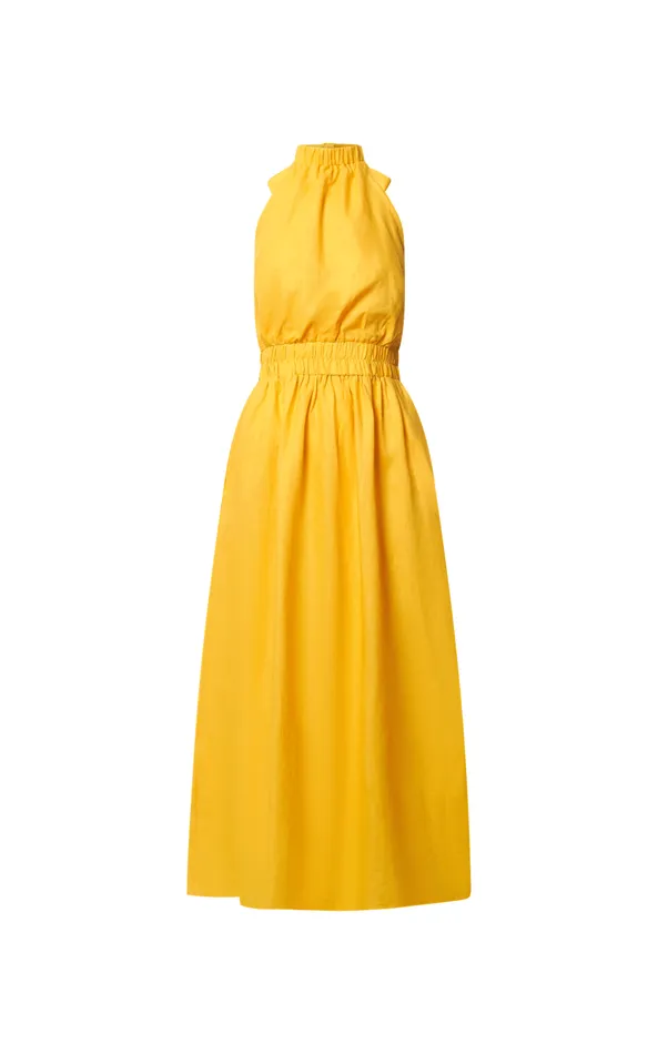 Showpo Amalie The Label 8211 Shepard Linen Blend Halter Neck Maxi Dress In Yellow Women Dresses