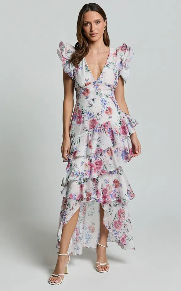 Showpo Amalie The Label 8211 Sienah Ruffle Sleeve Tiered Midi Dress In Delhia Floral Print Women Dresses Showpo Amalie The Label 8211 Sienah Ruffle Sleeve Tiered Midi Dress In Delhia Floral Print Women Dresses