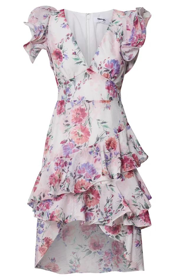 Showpo Amalie The Label 8211 Sienah Ruffle Sleeve Tiered Midi Dress In Delhia Floral Print Women Dresses