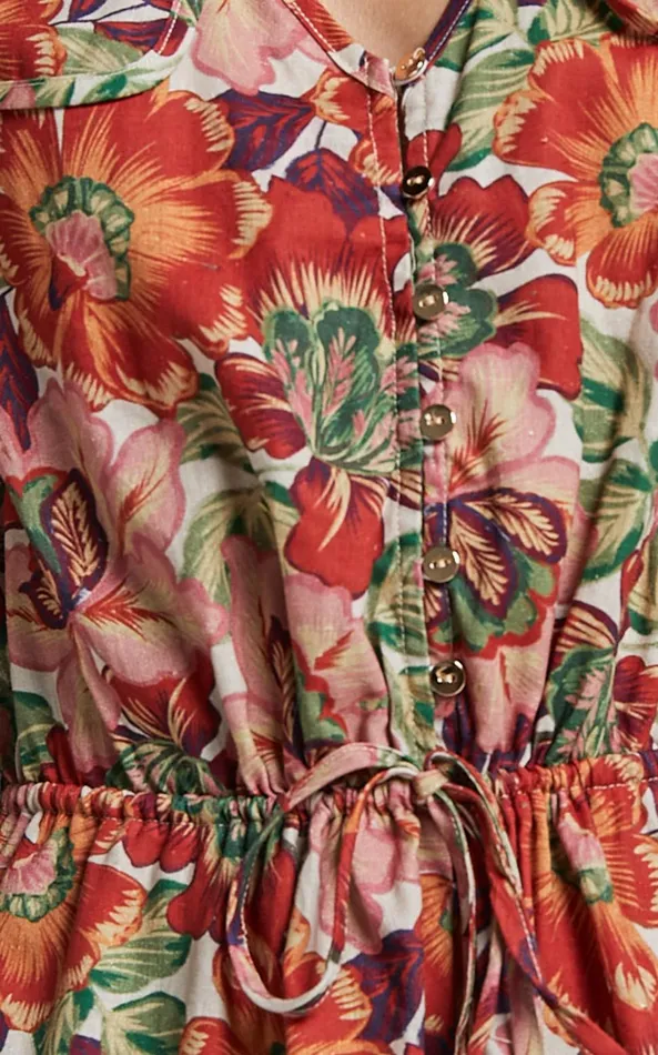 Showpo Amalie The Label 8211 Soliel Linen Blend Long Bishop Sleeve Playsuit In Musee Print Women Rompers